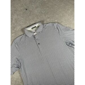 Tasc Performance Polo‎ Shirt Mens L White Geometric All Over Print Golf Modal